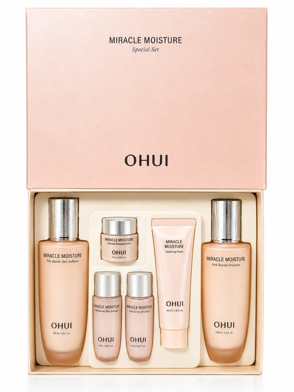 OHUI Miracle Moisture Pink Barrier Special Set Korean Skincare Toner Emulsion